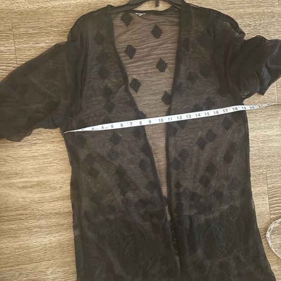 Black Sheer Mesh Embroidered Kimono Cardigan fairy indie Whimsigoth Layering M - Picture 5 of 5